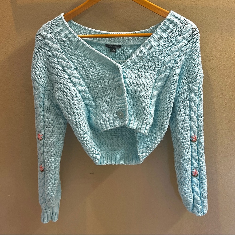 Blue crochet floral cardigan